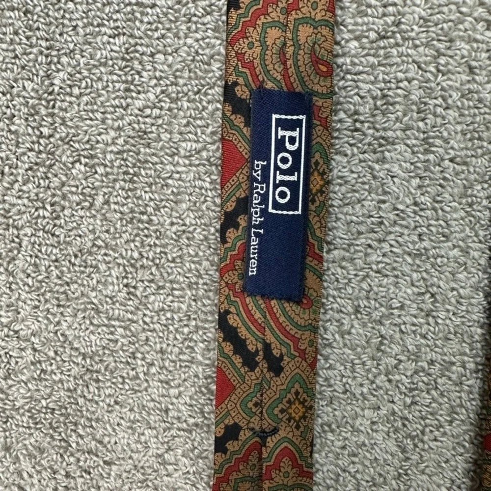 Polo Ralph Lauren Silk Tie Red Green Paisley Medallion Geometric Made by Hand
